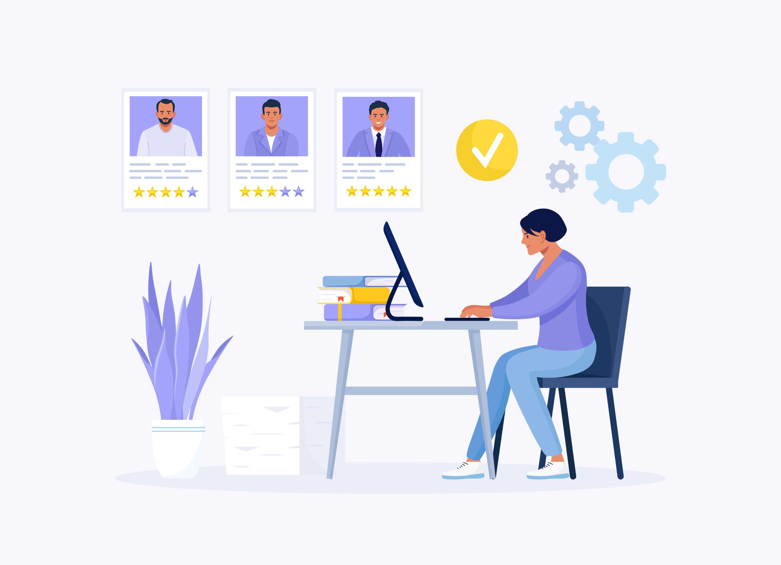 HR Manager working at desk, searching new employee, select resum